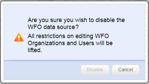 WFO Organizations and Users Once imported, an administrator can see the organizations and users that have been imported from WFO on the Users page.