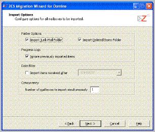 Migrating from IBM Lotus Domino to Zimbra Collaboration Suite 13.The Import Options dialog is used to set rules about what files should be imported.