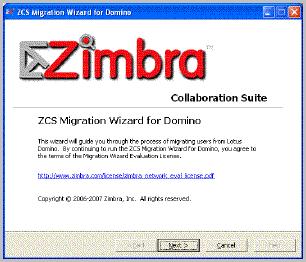 Zimbra Collaboration Suite 3. The Import Destination dialog is displayed. Enter the following: Host name.