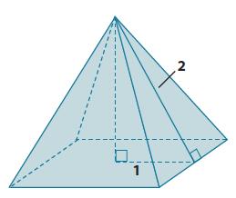 5. What is the lateral length (slant height) of the pyramid shown below? Give an exact square root answer and an approximate answer rounded to the tenths place.