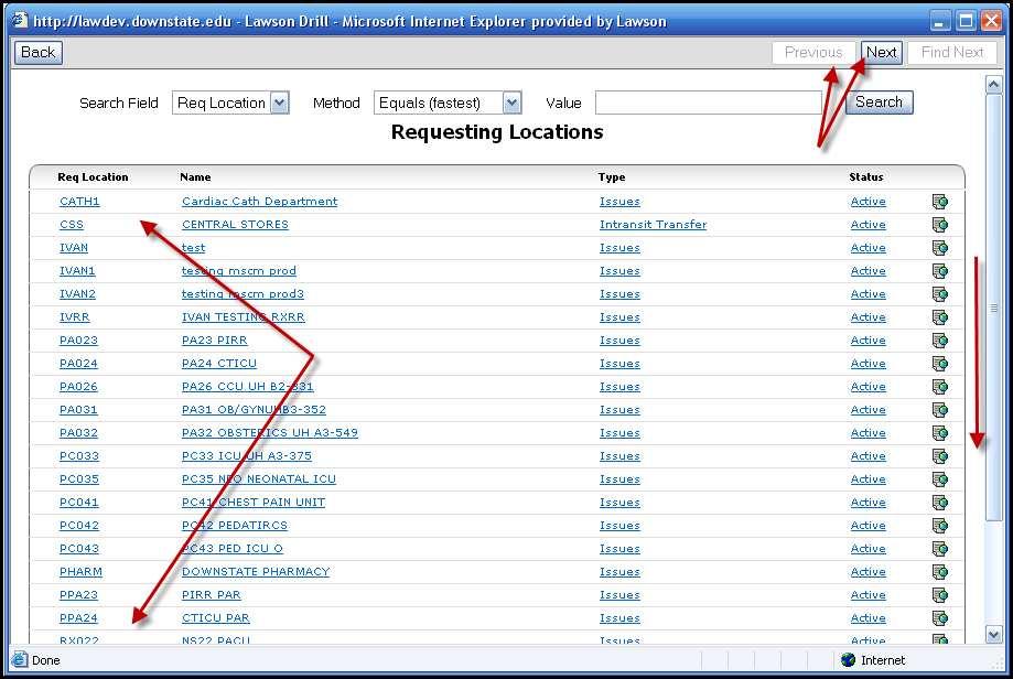 Review the displayed list and click on the desired Req Location Code.