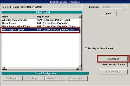 The Report Generation for Personnel screen appears listing different report choices. 8. Select the desired report.