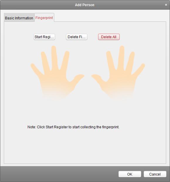 Adding Person (Fingerprint) Before inputting the fingerprint, you should connect the fingerprint machine to the PC and set its parameters first. For details, refer to Chapter 7.