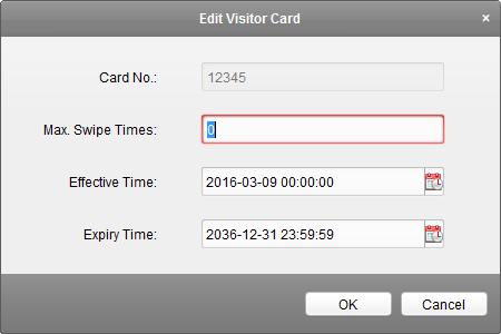 Super Card: The card is valid for all the doors of the controller during the configured schedule. Visitor Card: The card is assigned for visitors.