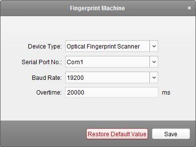 7.3.3 Fingerprint Machine Configuration The fingerprint machine should connect with the PC running the client for collecting the fingerprint. 1.