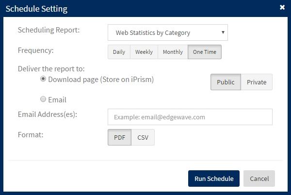 Saving a Report Generated reports can be saved in PDF or CSV format, and then downloaded to the PC or stored on the iprism for later use.