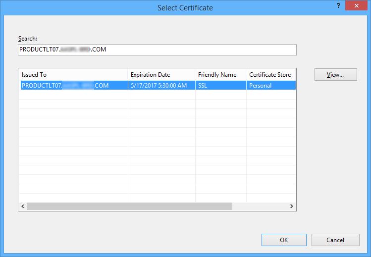 Automation Anywhere Enterprise 49 Installation Guide 9. Select the SSL certificate.