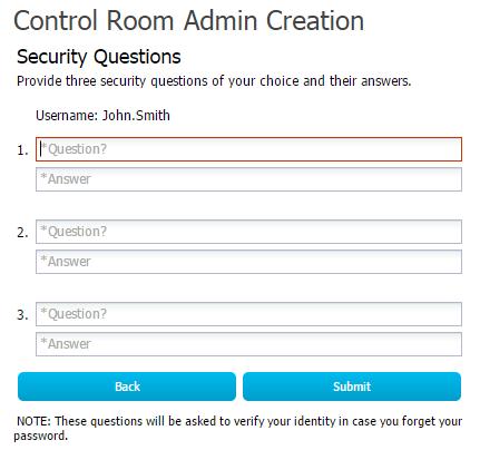 Automation Anywhere Enterprise 57 Installation Guide 1. Inputting credentials Username, First Name (optional), Last Name (optional), email, and password for the Control Room login. 2.