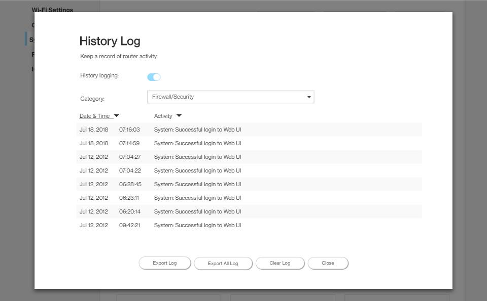 5.2 History Log The History Log page provides various activity records of your Router. To access this page, click History Log on the General Information page.