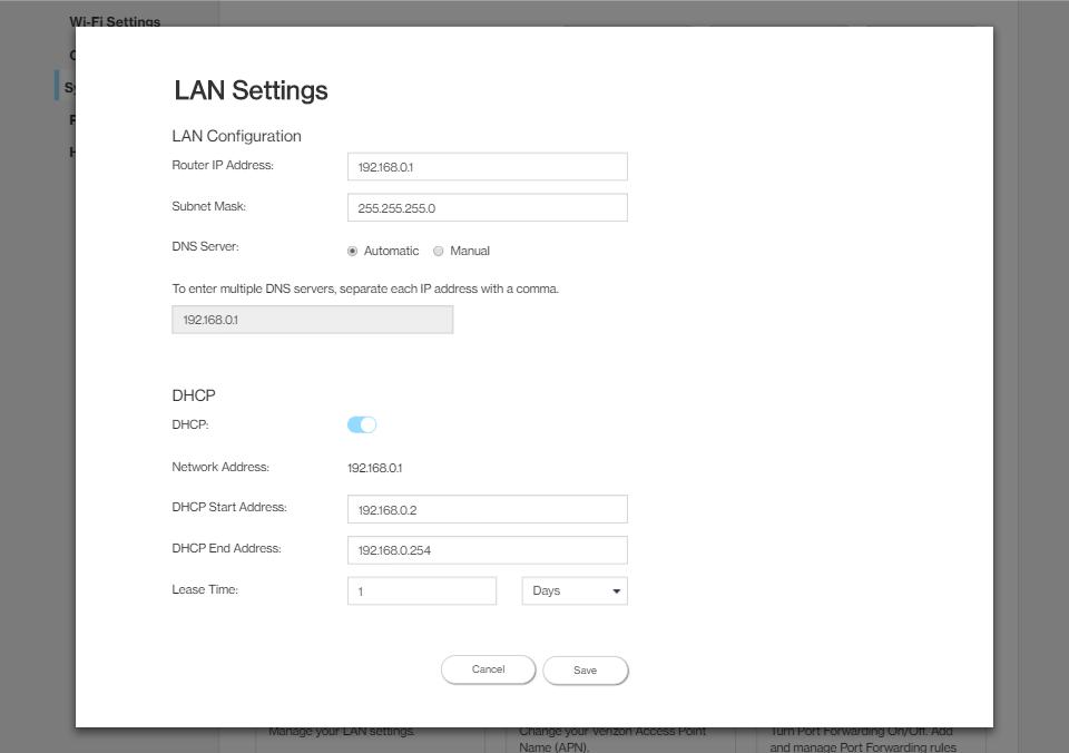 5.5 LAN Settings The LAN Settings page includes settings to configure advanced LAN settings (e.g., IP address, Subnet mask, DHCP, etc.) for your Router.