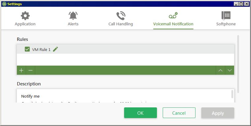 3.3.4 Voicemail Notifications: This area allows you to setup individual voice mail notification rules to control how voice mail notifications are handled under different conditions.