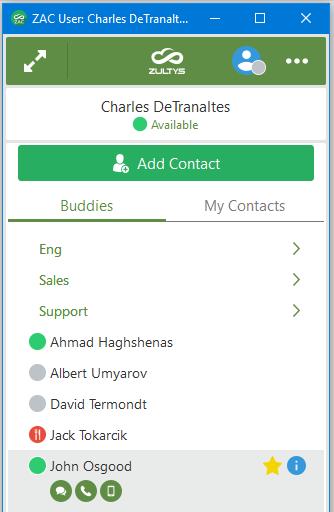You may click on a buddy to display the options that are available(some options may not be available based on what contact information the user has entered): Start a message session Call the user