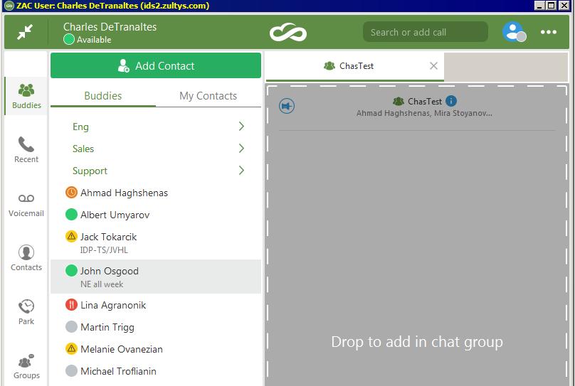 3.10.1 Drag and Drop Operations(full screen mode) You may create a private chat group by dragging the 1 st user to the 2 nd user s tab (group will have 3 members and default