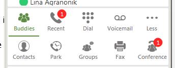 Dial Voicemail Groups Park Fax Conference Notifications are displayed by the filter selected within an area. For example, in Recents you can filter by All, Calls, Messages.