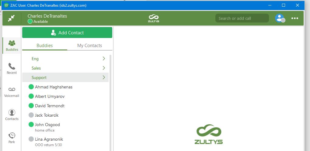 4 Full Screen Mode The Zultys Advanced Communicator provides a full screen (maximized)