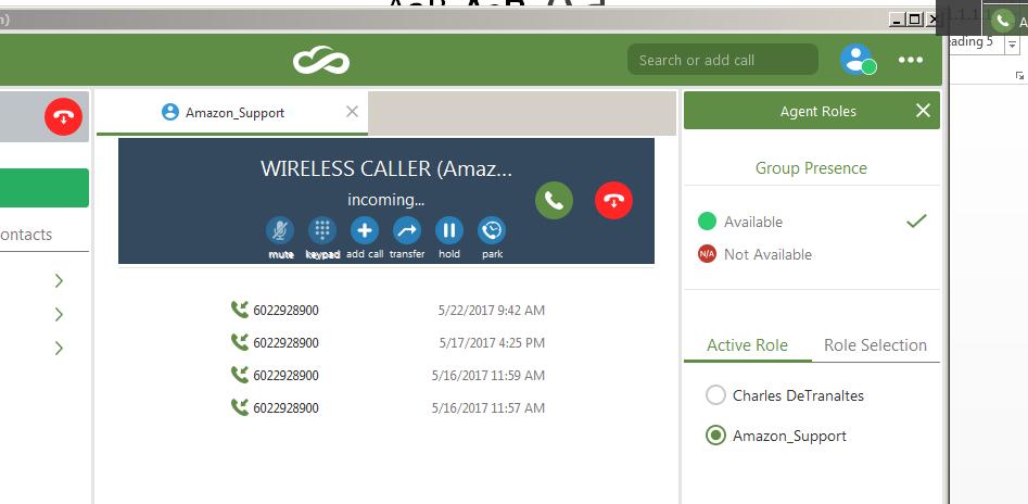 Incoming group calls are identified in the call session area next to the callerid.