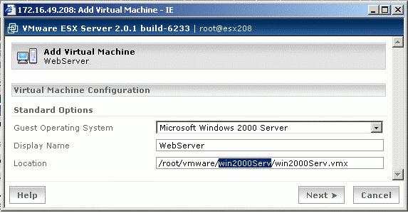 Give the new machine a descriptive name and change the default directory (win2000serv) to a