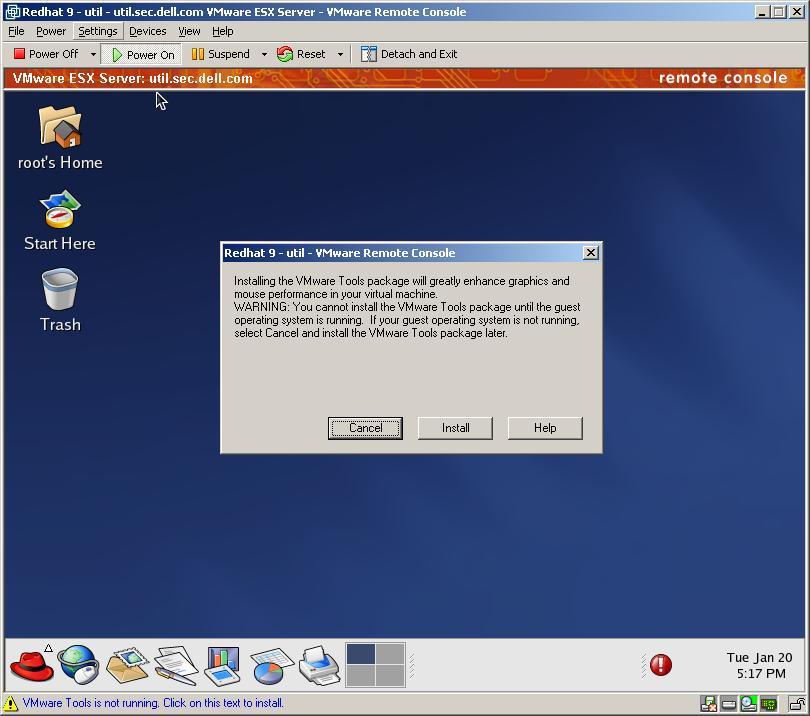 1. Use the Remote Console to mount the virtual VMware Tools CD.