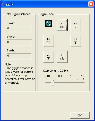 Figure 5-22: Jiggle dialog Mobile calibrator (Choice) This function can help the user to locate the surface of the work piece conveniently.