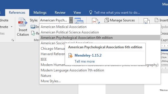 The in text citation will be added. You can change the citation style by clicking on the Style dropdown list.