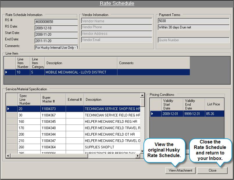 Chapter 4 Service Receipts and Service Receipt Acknowledgements Viewing Rate Schedules The easiest way to review all of the details of a Rate Schedule is to display it in a full-sized window.