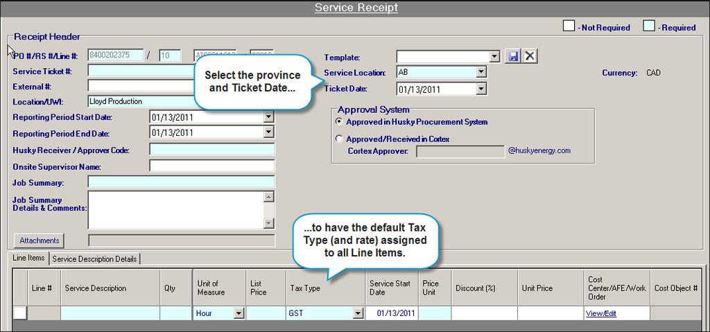 Chapter 4 Service Receipts and Service Receipt Acknowledgements Charging Taxes on Service Receipts When creating a Service Receipt, you can define your taxes in several ways: Use the default tax type