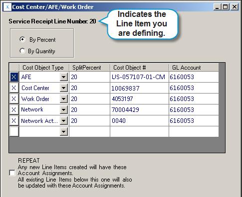 Chapter 4 Service Receipts and Service Receipt Acknowledgements Entering Cost Objects You are able to enter the following Cost Object types for the Line Items on your Service Receipts: Work Order