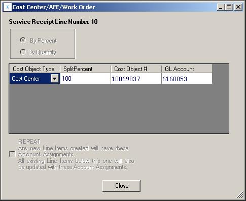 Chapter 4 Service Receipts and Service Receipt Acknowledgements On Coded Purchase Orders On Service Receipts for coded POs, the information on the Center/AFE/Work Order/Network/Network Activity pop