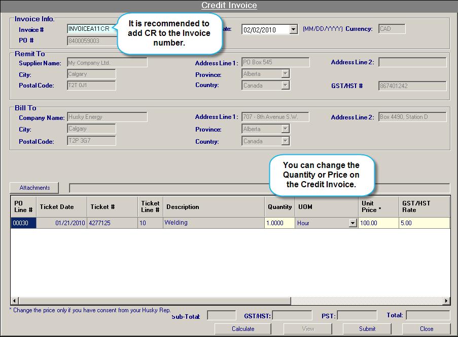 Chapter 6 Credit Invoices 5 Click the Create Credit Invoice button in the lower right corner of the Create Credit Invoice form.