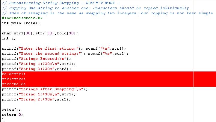 Example: Swapping two Strings Below program demonstrates an attempt to swap