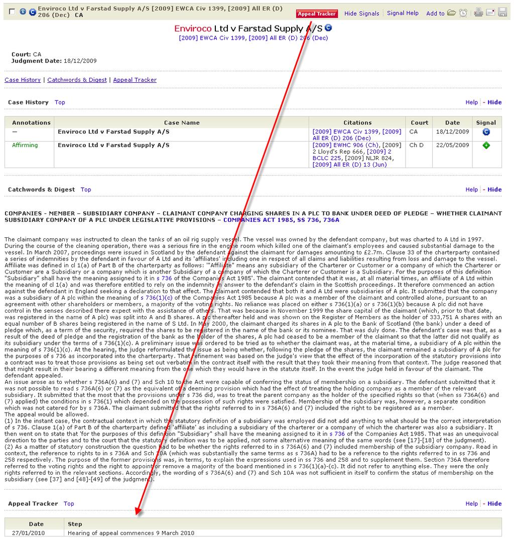 CaseSearch Results After searching for CaseSearch cases, clicking a case name link will bring up the case and its citation, along with different sections:.