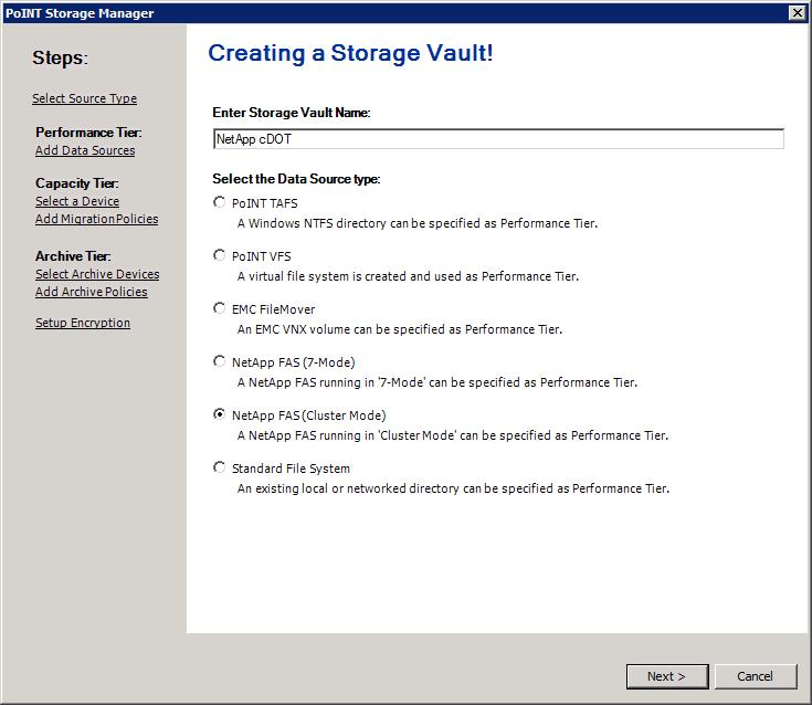 wizard. Create a Storage Vault and Archival Policy To create a storage vault, complete the following steps: 1.