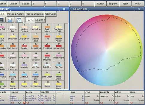delay and fade times, as well as crossfade paths, for each parameter of every fixture Timing information can be stored in palettes Grouping and Buddying features allow complex fixture selections