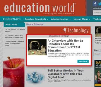 $1,000/month Featured in homepage newsfeed With Levels 1 and 2 your article will be featured prominently in the Education World landing pages for the