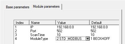 Internal PLC (CODESYS V2) Element IP Port Scan Time Module Type Description IP Address of the Ethernet slave node TCP Port Number Scan time in ms Type of the slave node.