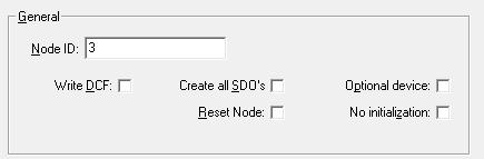 Element Description Node ID CAN node number of the CAN Slave device (1 127). Write DCF Create all SDO s Create DCF file.