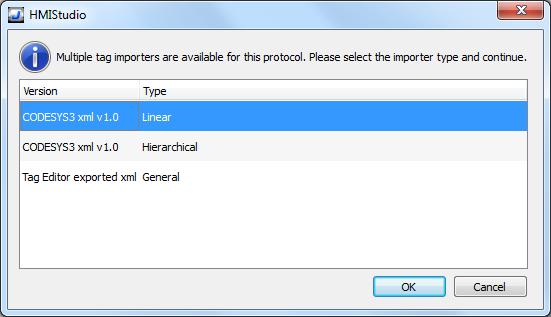 The following dialog shows which importer type can be selected.