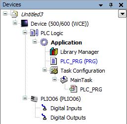 Internal PLC (CODESYS V3) PLIO06 module must be included in the PLC configuration, as shown in the following figure.