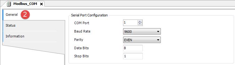Internal PLC (CODESYS V3) Available parameters are: Element COM Port Description Serial COM Port number.