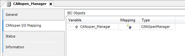 Diagnostic Mapping When a CAN master device is added to the PLC configuration, the system automatically creates a Variable of type CANOpenManager into the project.