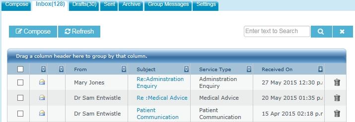 Check your messages from your practice 1. Under the Services Menu Click: Inbox 2.