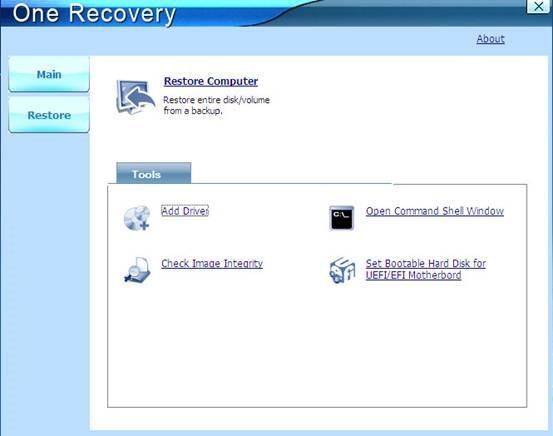 4.2.1 Quick Start Restore Computer: Click here to restore computer from a backup image.