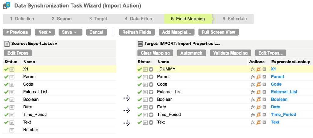 Fig. 11 : Data Synchronisation Task Wizard Import