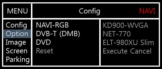 5. OSD Menu Press MENU button on Key board Config - NAVI-RGB : Setup for the type of RGB Config