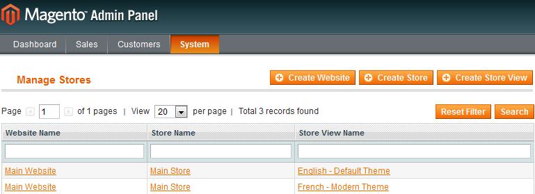 5. STORE SWITCHER To assign necessary countries to the Store Views, go to System Manage Stores.