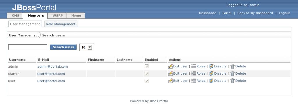 (Figure 24). Figure 24. Admin portal page. Click the "Members" tab to access the member management page.