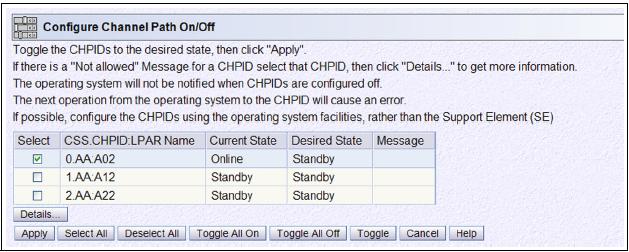 Enabling the NPIV feature on our z9 (2) Set the FCP CHPID to standby Double click Configure On/Off Select the