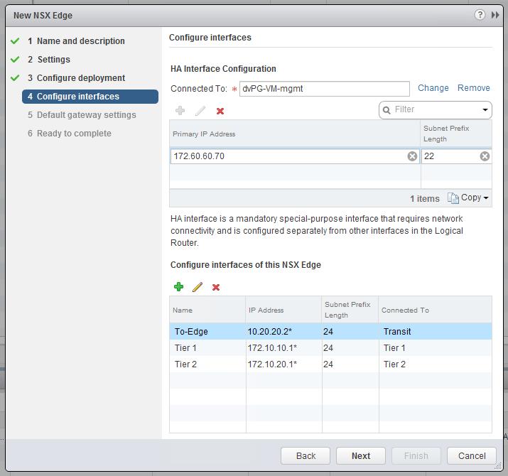 c. On the Configure deployment screen, click the plus (+) button to deploy an NSX edge appliance with the following settings, and then click Next: Cluster: SDDC-Mgmt Datastore: vsandatastore-mgmt