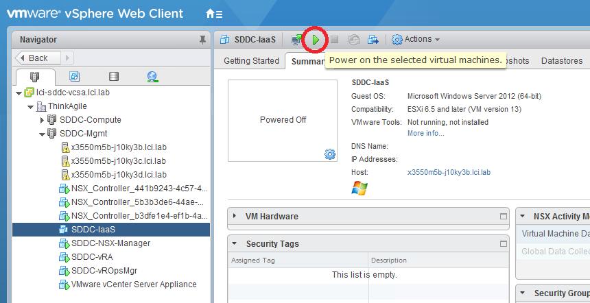 10. On the Ready to complete screen, click Finish. 11. When the IaaS VM has been deployed, click the Power On button from the vsphere Web Client interface to start it. Figure 80.