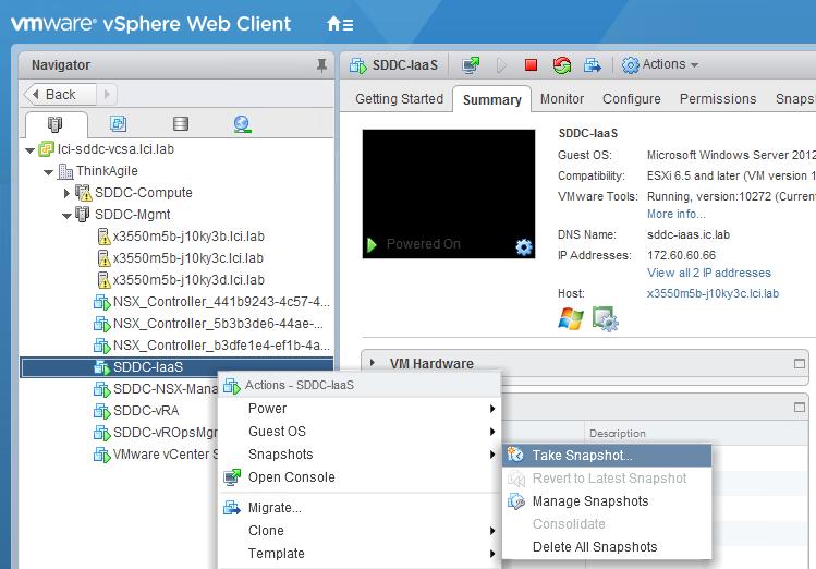 8. On the Create Snapshots screen, pause your vrealize Automation installation process: a.